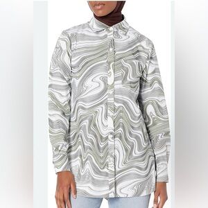 Lysse Schiffer Long Sleeve Button Down Shirt size Small Stretch Tunic Pocket